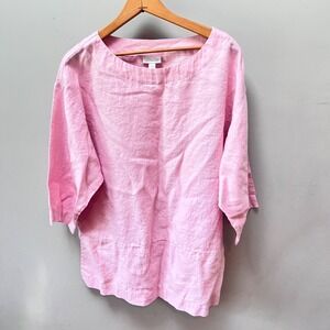 Pure Jill Women's Pink Linen Top 3/4 Sleeve Size M